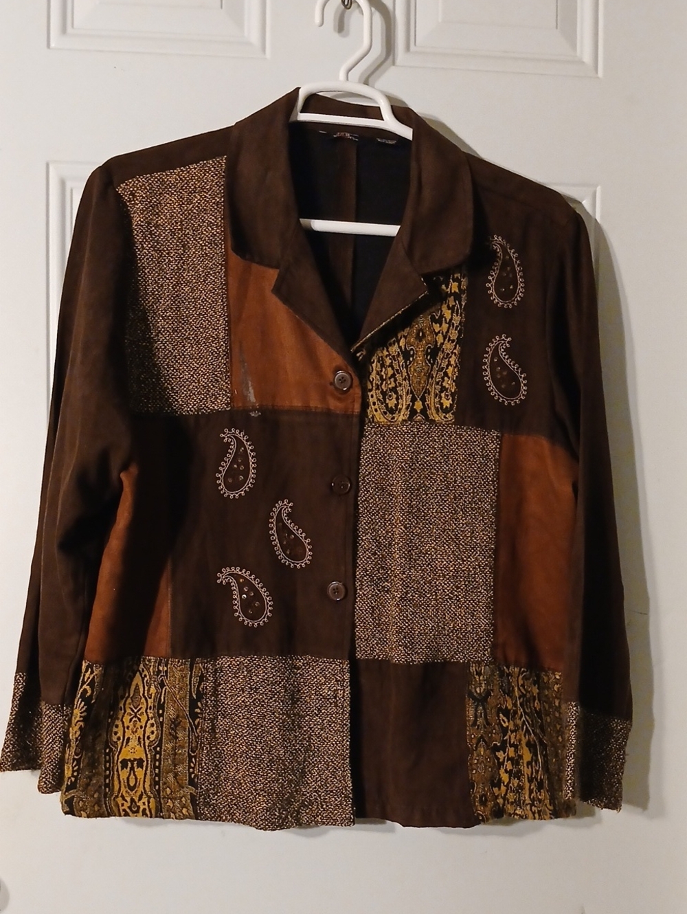 JBM Sport Womens Patchwork Suede & Fabric Button-Up Jacket - Brown